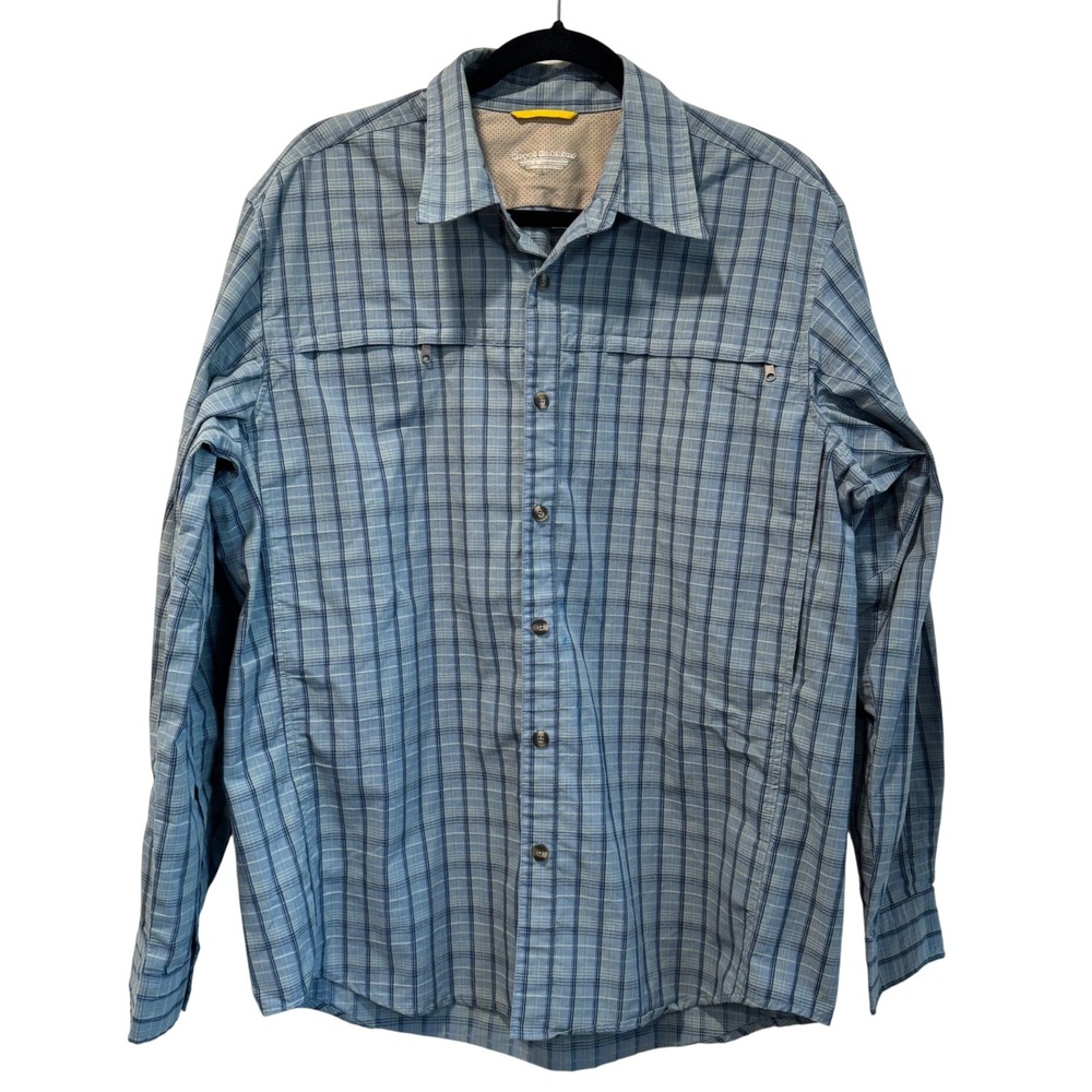 Royal Robbins Mens Blue Plaid Coolmax Long Sleeve Hiking Shirt Large